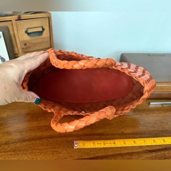 Dragon Diffusion Santa Croce Small Orange Woven Leather Tote - Picture 9 of 9